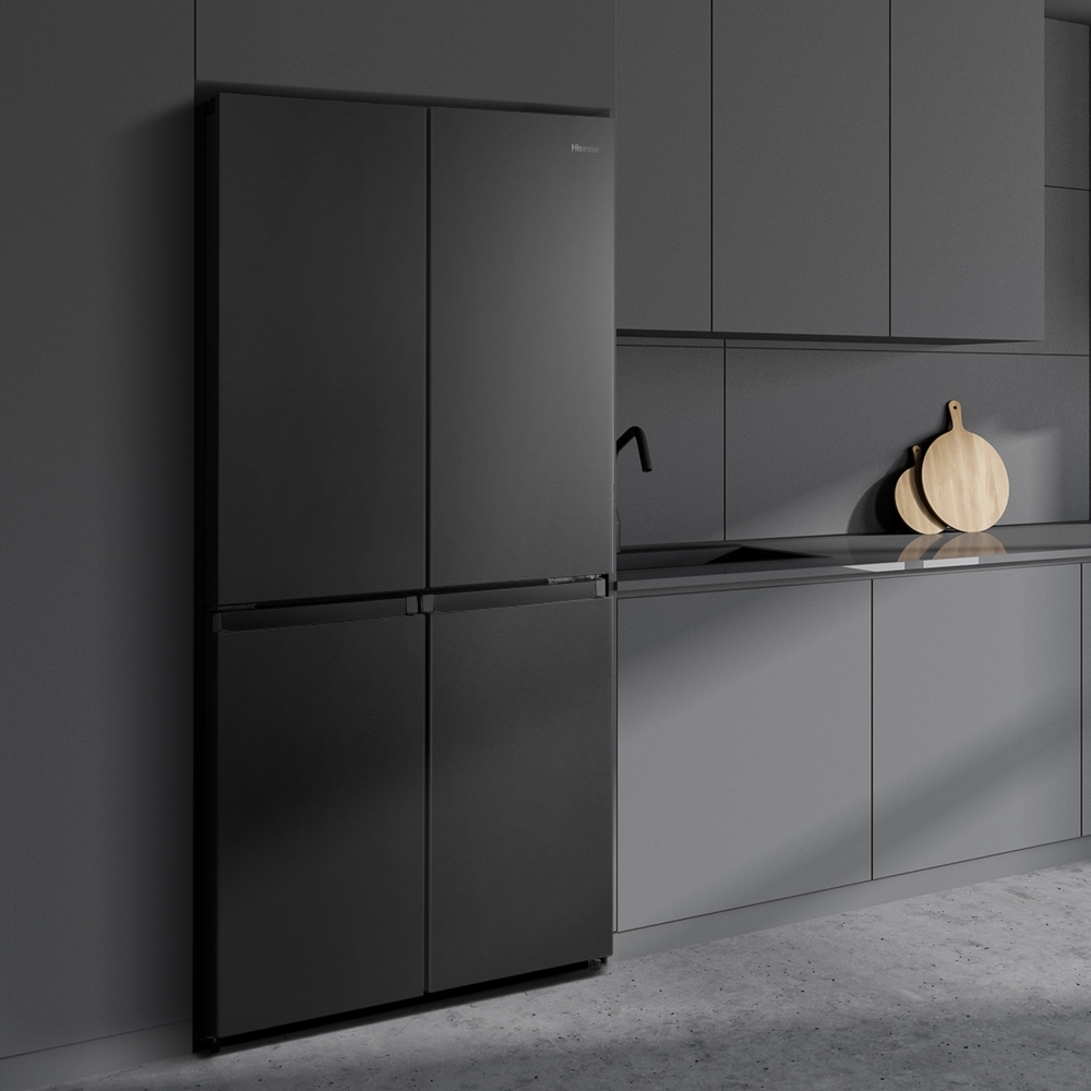 Hisense RQ758N4SAFE American Fridge Freezer, Black, E Rated,  Non-Plumbed