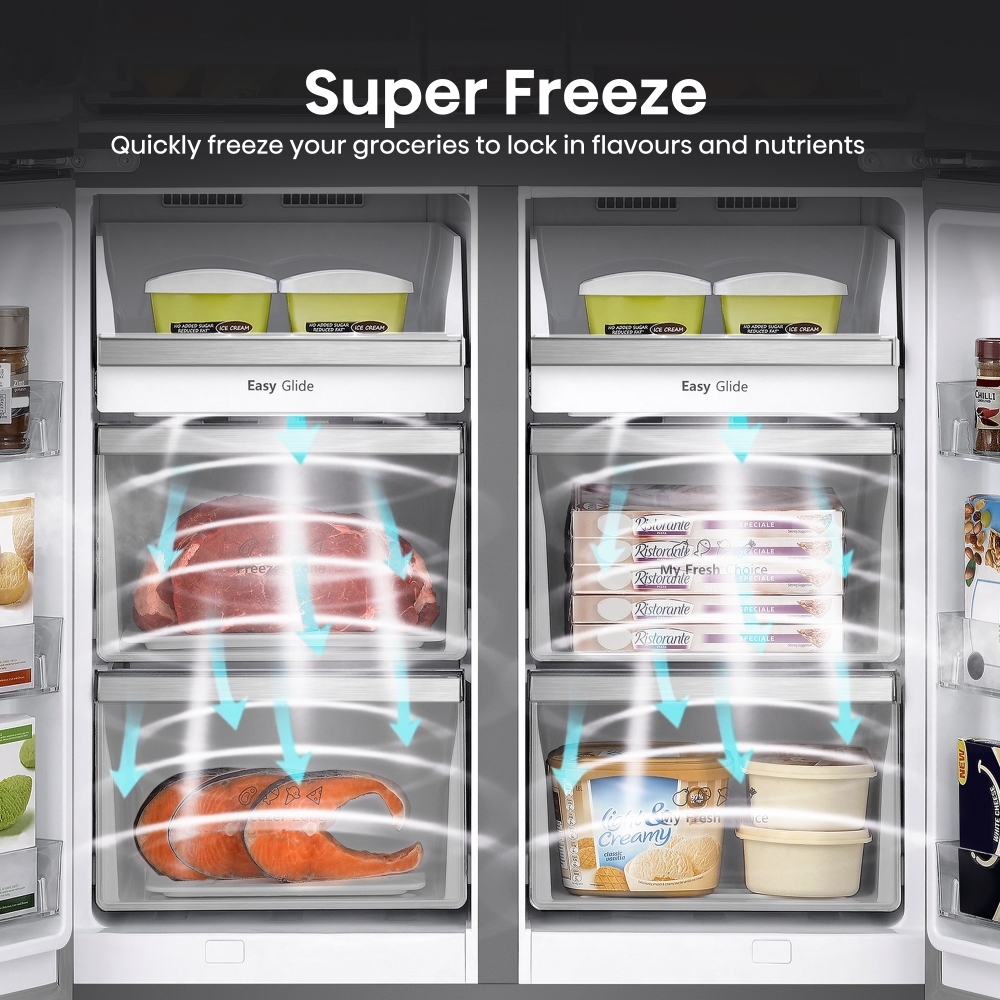 Hisense RQ758N4SWFE American Fridge Freezer, Black, E Rated,  Non-Plumbed