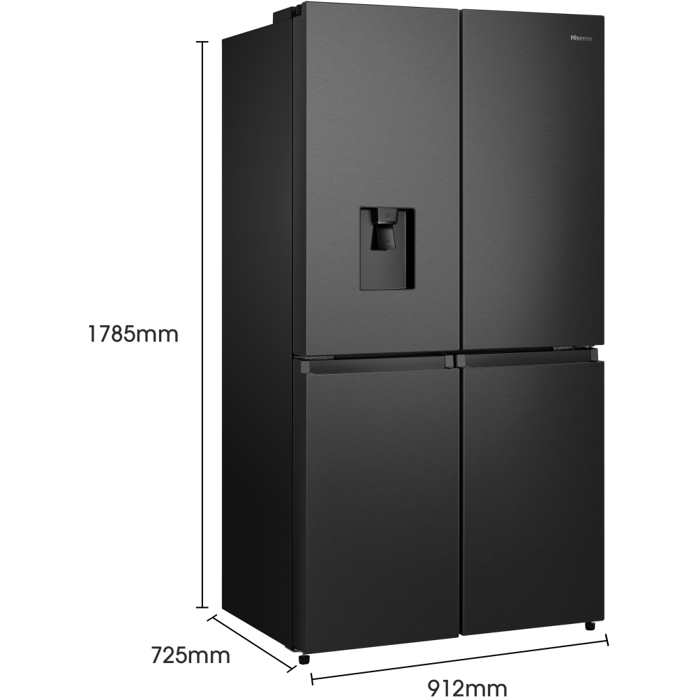 Hisense RQ758N4SWFE American Fridge Freezer, Black, E Rated,  Non-Plumbed
