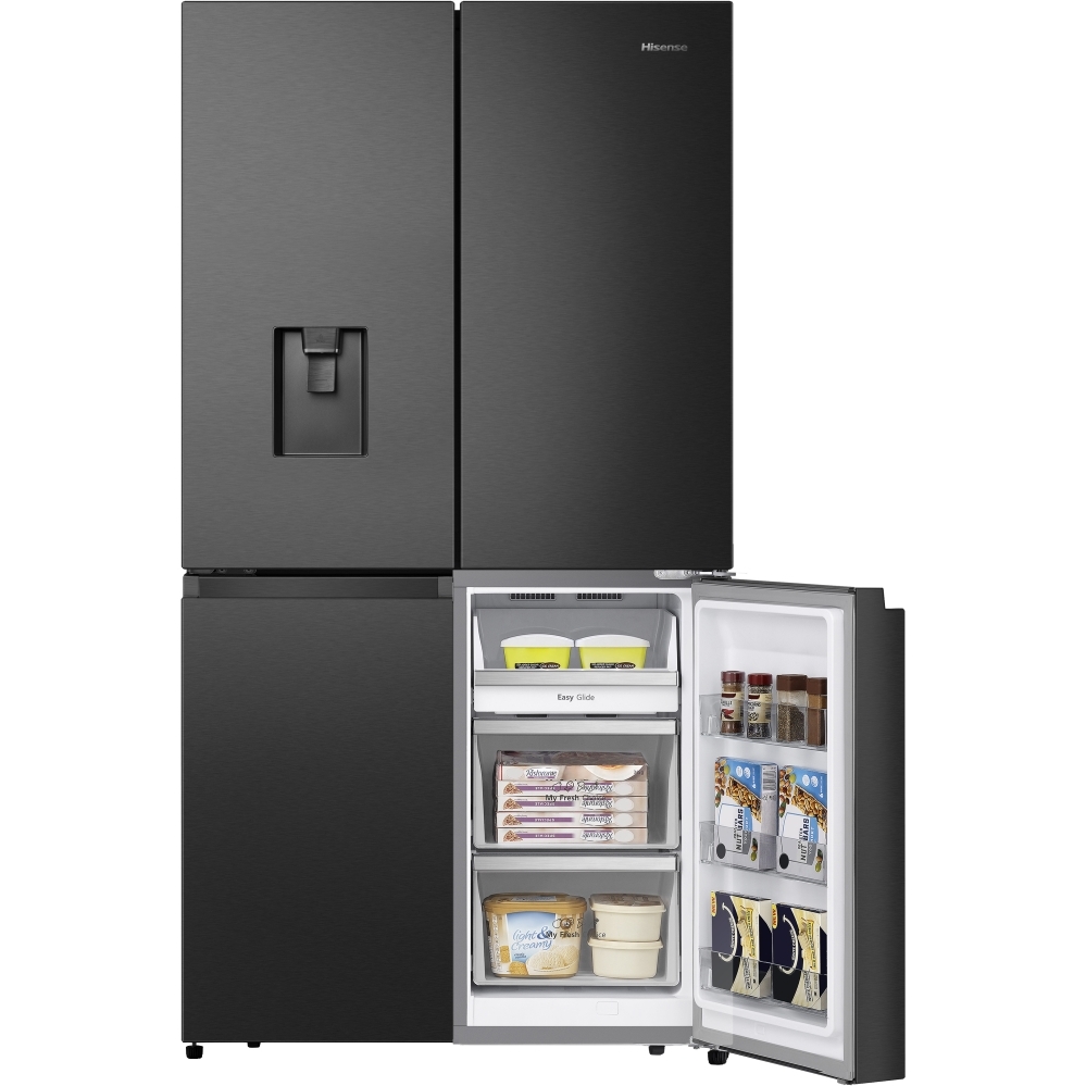 Hisense RQ758N4SWFE American Fridge Freezer, Black, E Rated,  Non-Plumbed