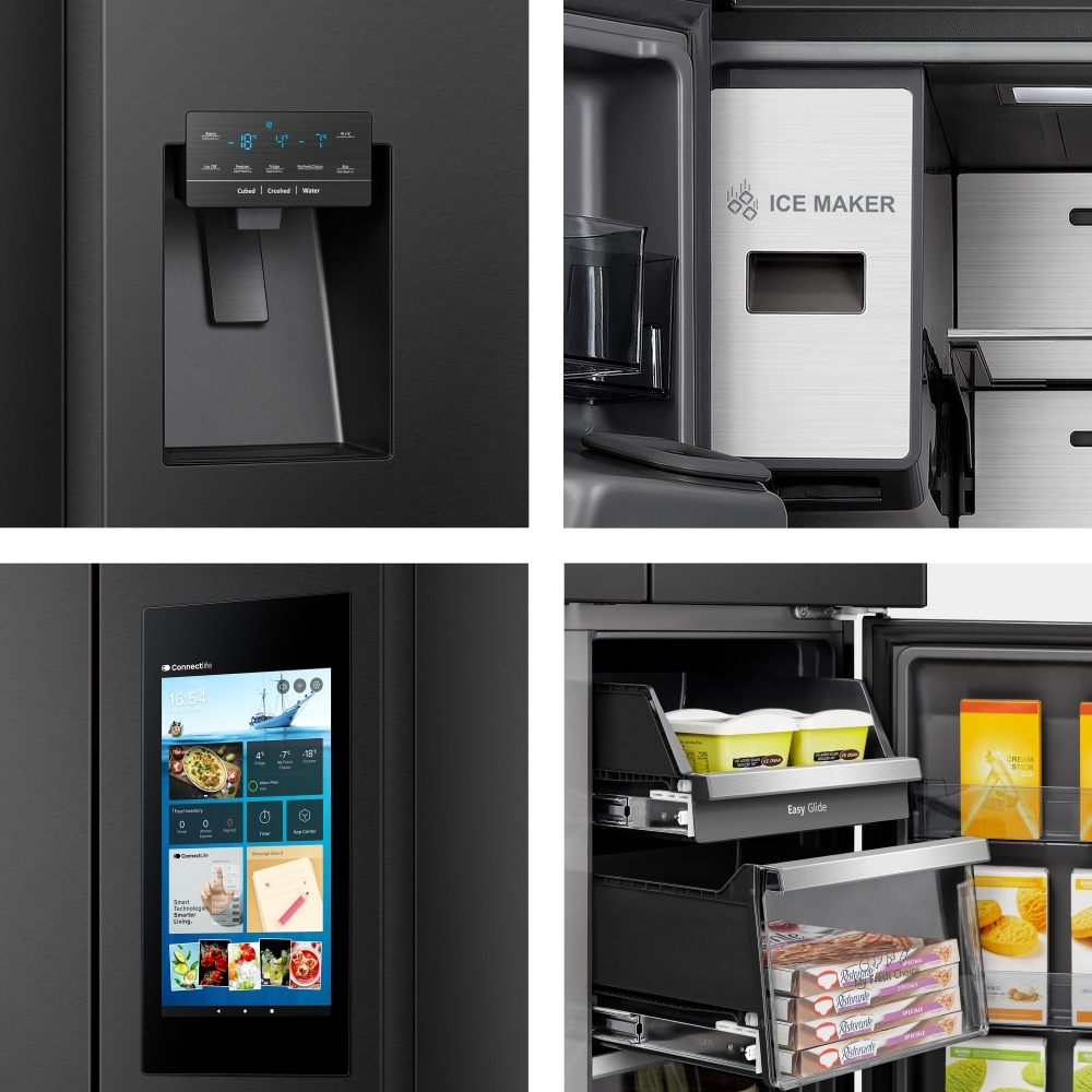 Hisense RQ760N4IFE American Fridge Freezer, Black, E Rated,  Plumbed