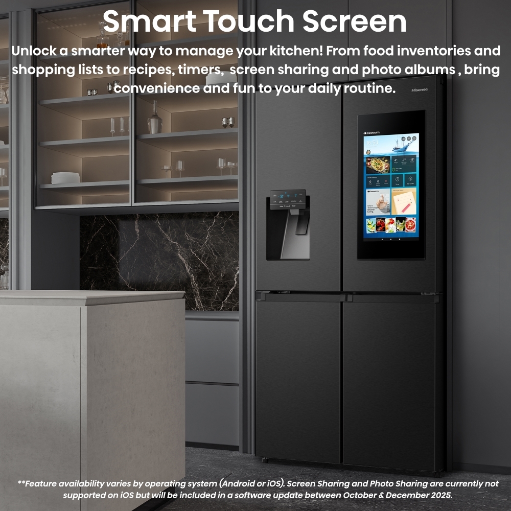 Hisense RQ760N4IFE American Fridge Freezer, Black, E Rated,  Plumbed