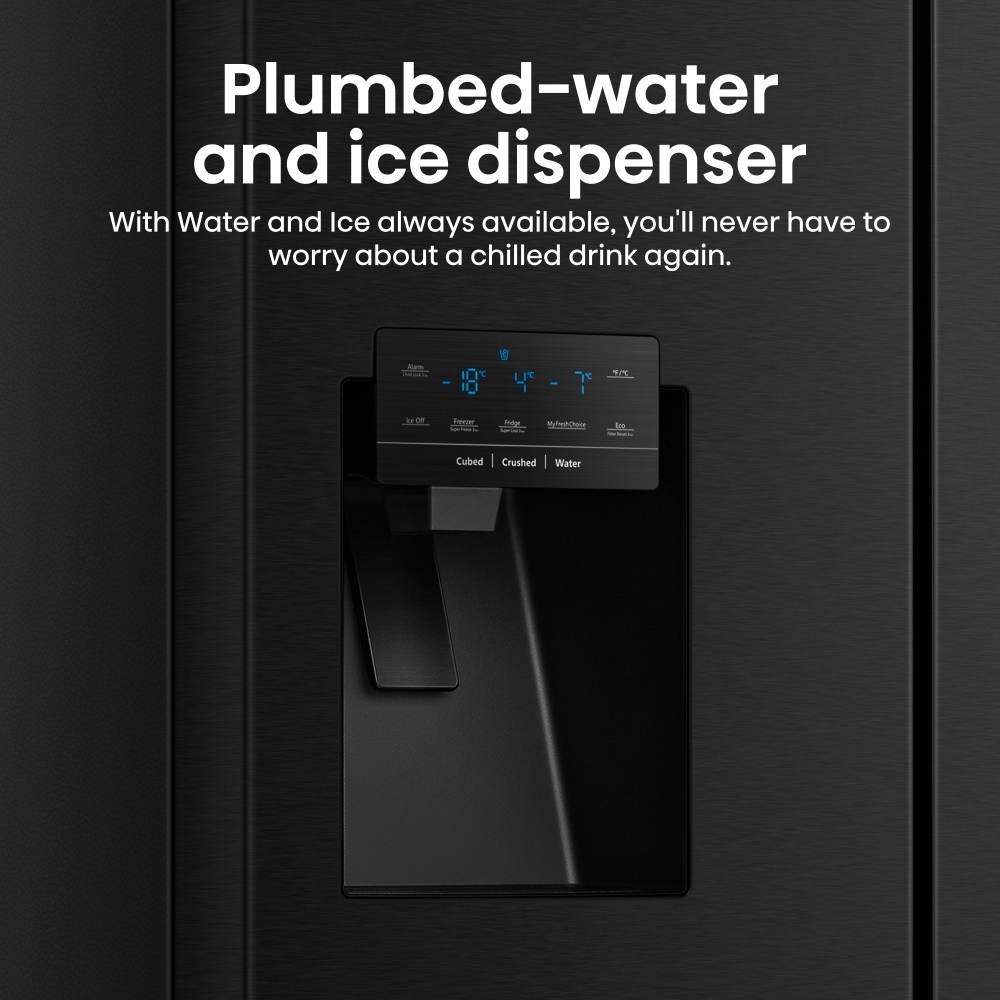 Hisense RQ760N4IFE American Fridge Freezer, Black, E Rated,  Plumbed