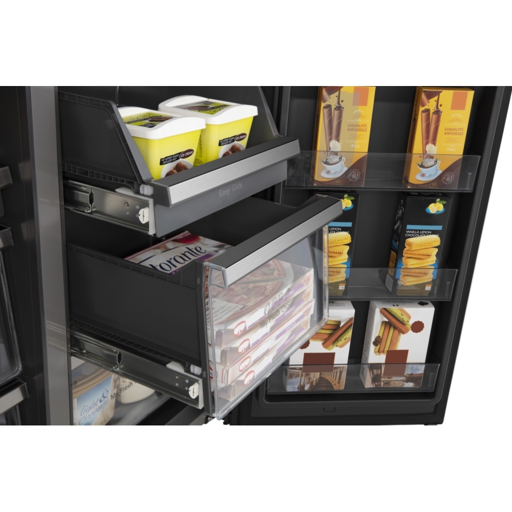 Hisense RQ760N4IFE American Fridge Freezer, Black, E Rated,  Plumbed