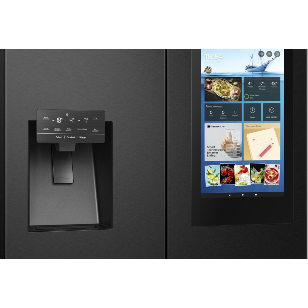 Hisense RQ760N4IFE American Fridge Freezer, Black, E Rated,  Plumbed