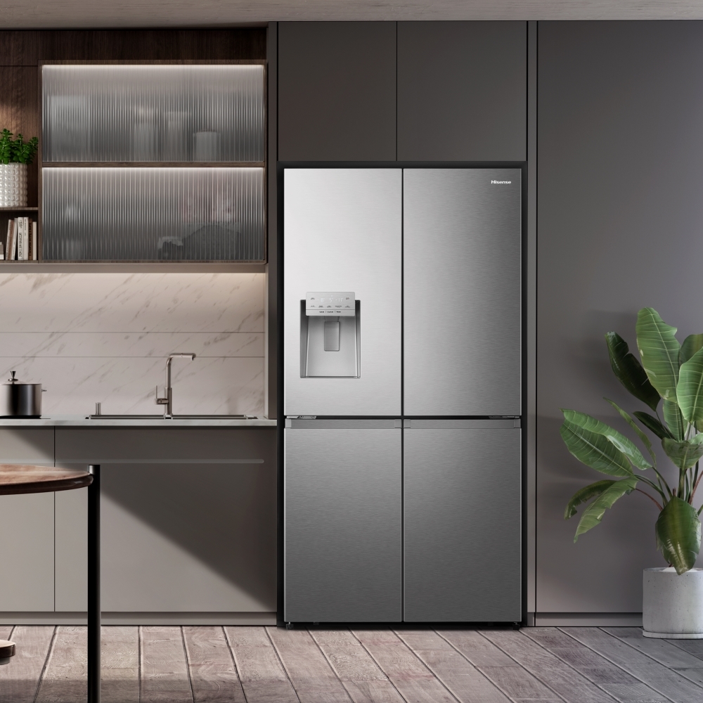 Hisense RQ760N4SASE American Fridge Freezer, Stainless Steel, E Rated,  Non-Plumbed