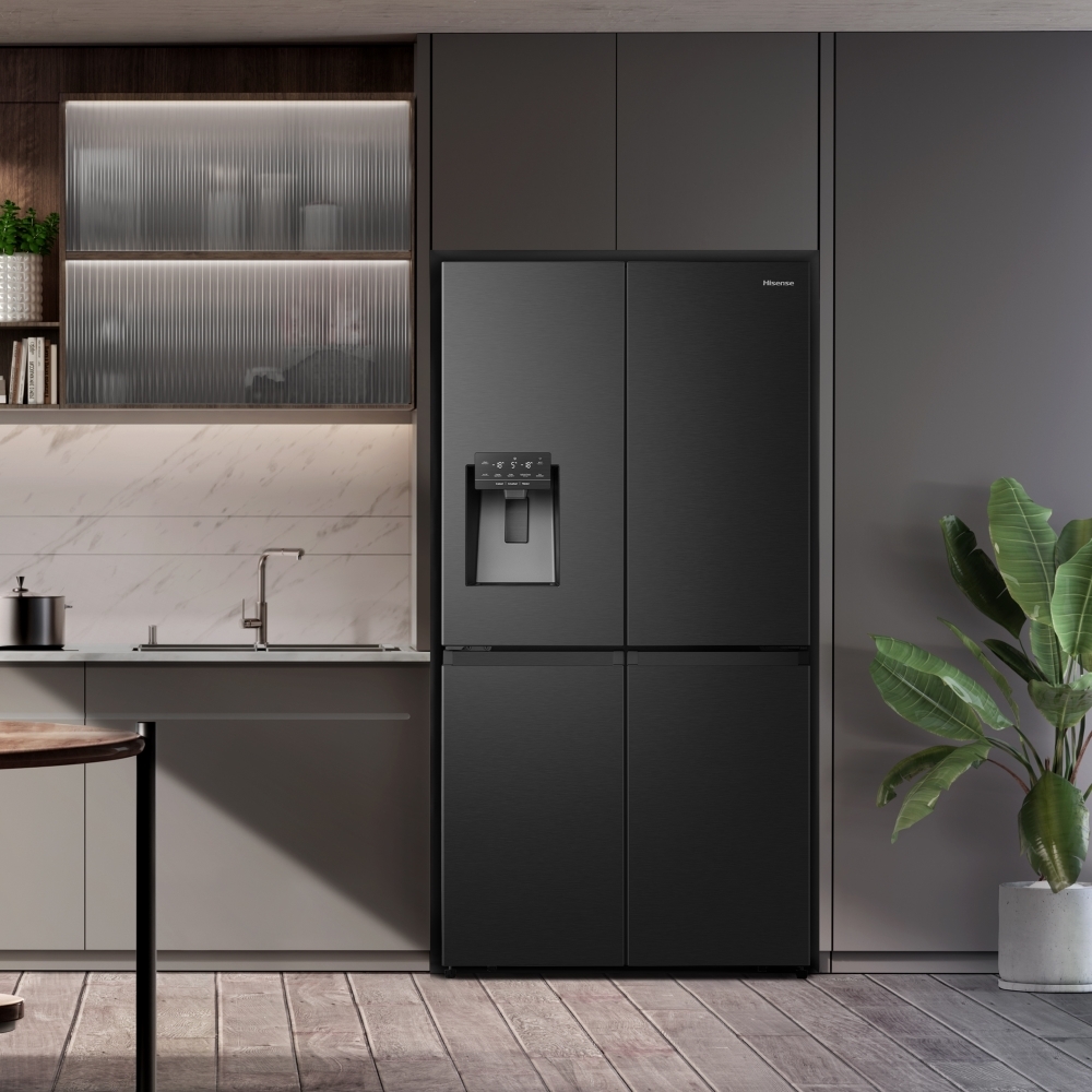 Hisense RQ760N4SBFE American Fridge Freezer, Black, E Rated,  Non-Plumbed