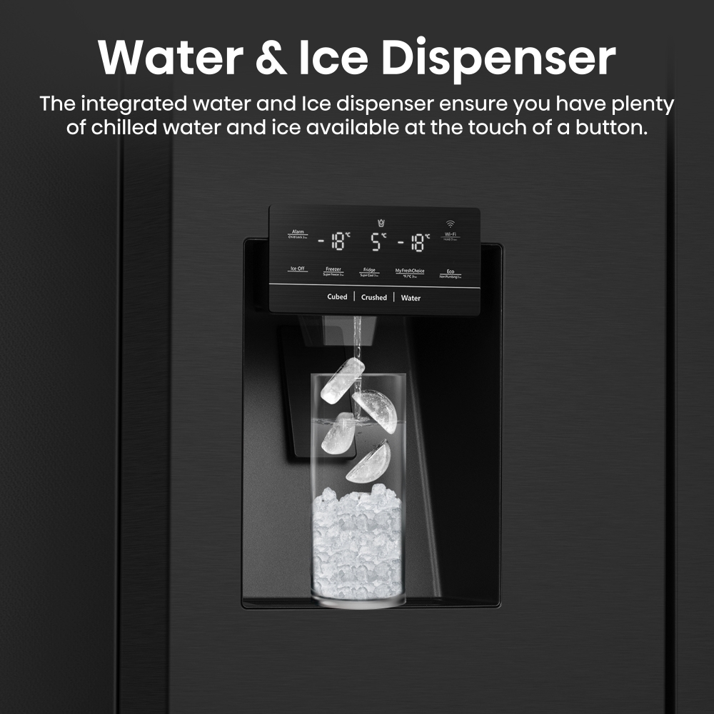 Hisense RQ760N4SBFE American Fridge Freezer, Black, E Rated,  Non-Plumbed