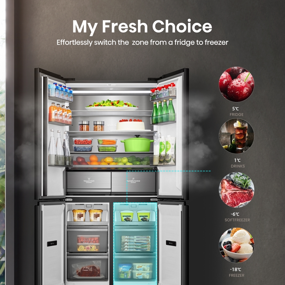 Hisense RQ768N4GBE American Fridge Freezer,  Non-Plumbed, Black, E Rated