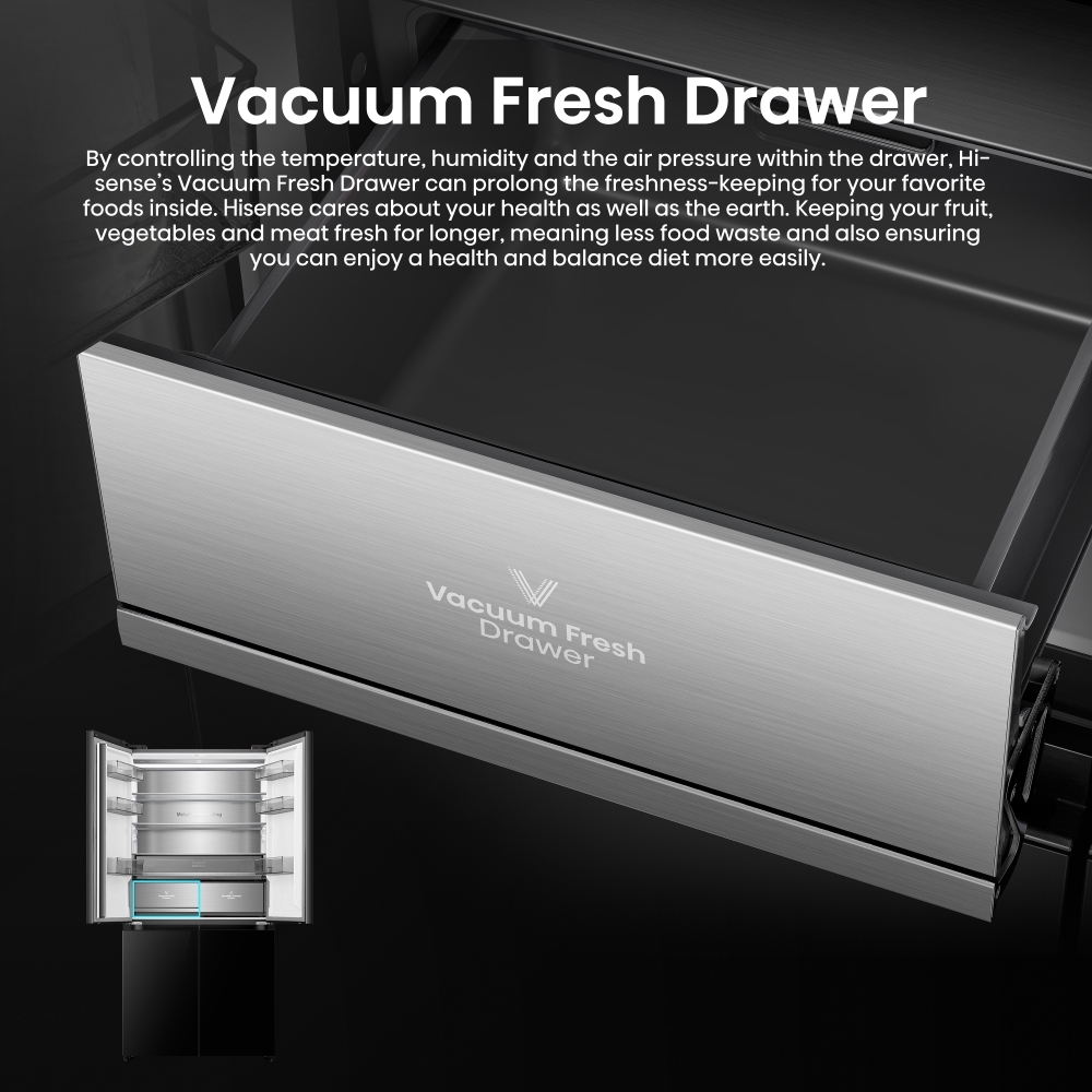 Hisense RQ768N4GBE American Fridge Freezer,  Non-Plumbed, Black, E Rated