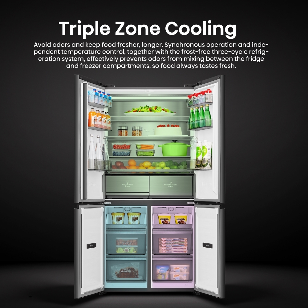 Hisense RQ768N4GBE American Fridge Freezer,  Non-Plumbed, Black, E Rated