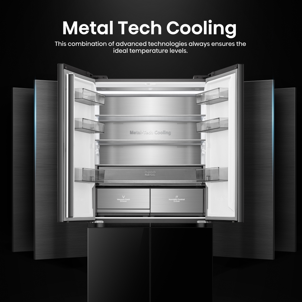 Hisense RQ768N4GBE American Fridge Freezer,  Non-Plumbed, Black, E Rated