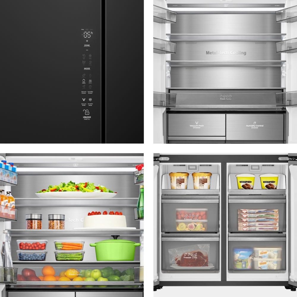 Hisense RQ768N4GBE American Fridge Freezer,  Non-Plumbed, Black, E Rated