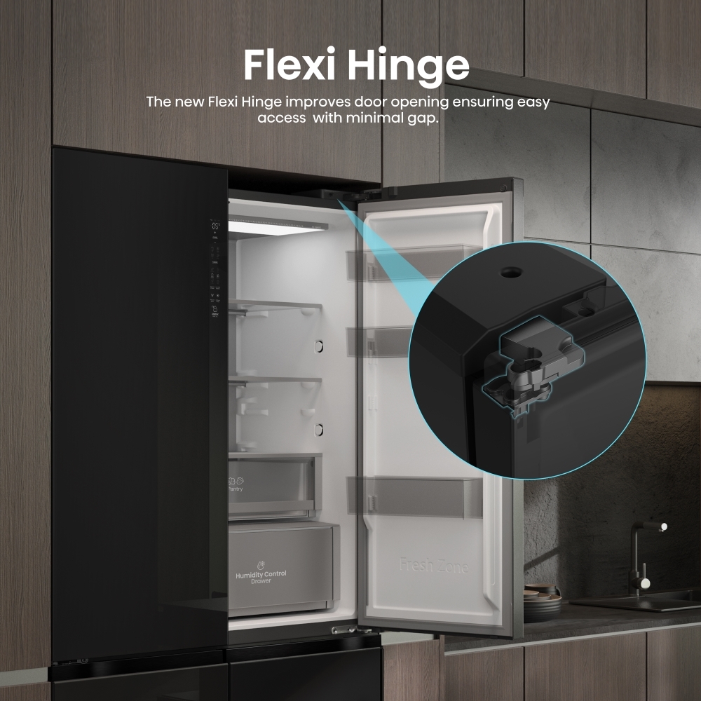 Hisense RQ768N4GBE American Fridge Freezer,  Non-Plumbed, Black, E Rated