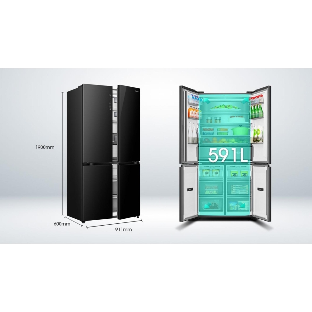 Hisense RQ768N4GBE American Fridge Freezer,  Non-Plumbed, Black, E Rated