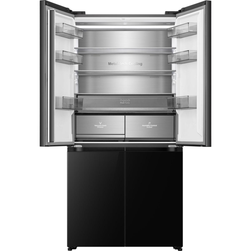Hisense RQ768N4GBE American Fridge Freezer,  Non-Plumbed, Black, E Rated