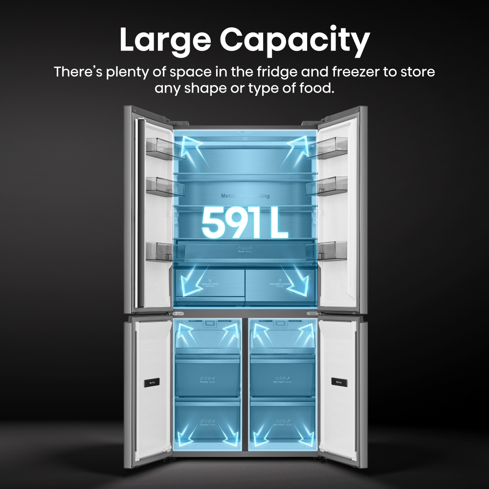 Hisense RQ768N4GVE American Fridge Freezer, Silver, E Rated,  Non-Plumbed
