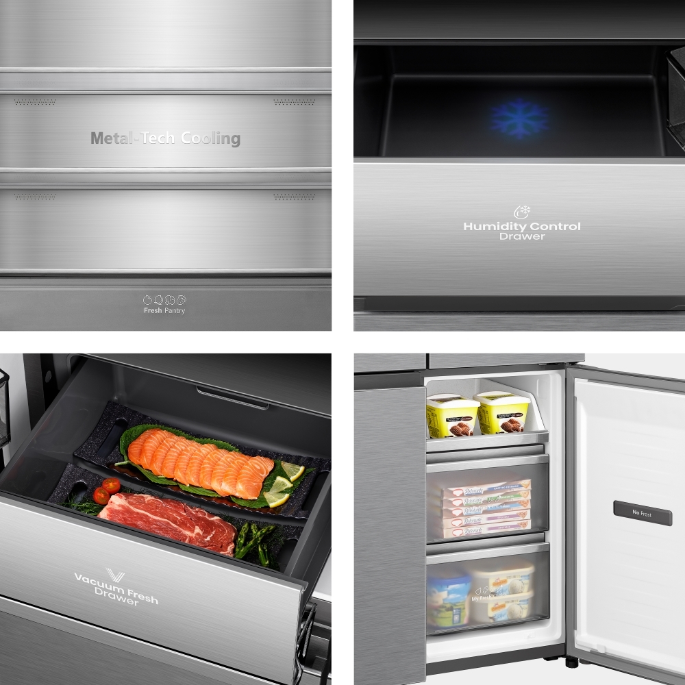 Hisense RQ768N4GVE American Fridge Freezer, Silver, E Rated,  Non-Plumbed