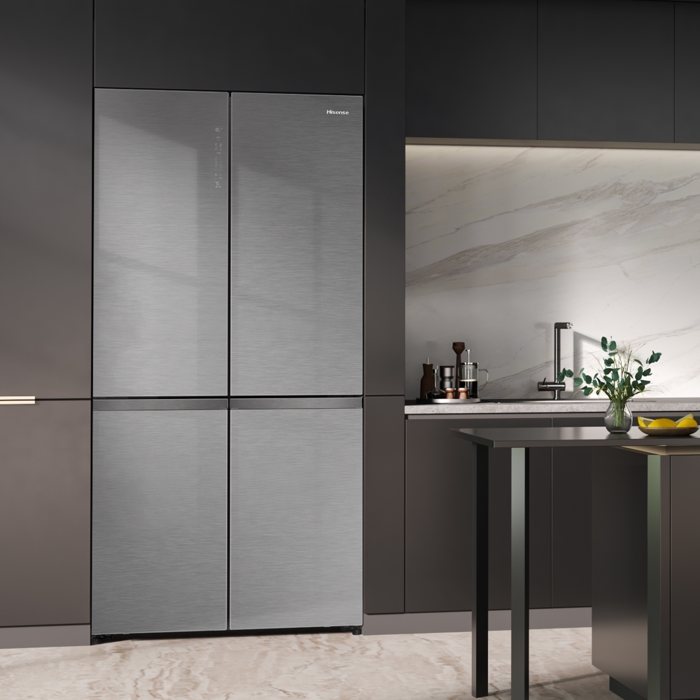 Hisense RQ768N4GVE American Fridge Freezer, Silver, E Rated,  Non-Plumbed