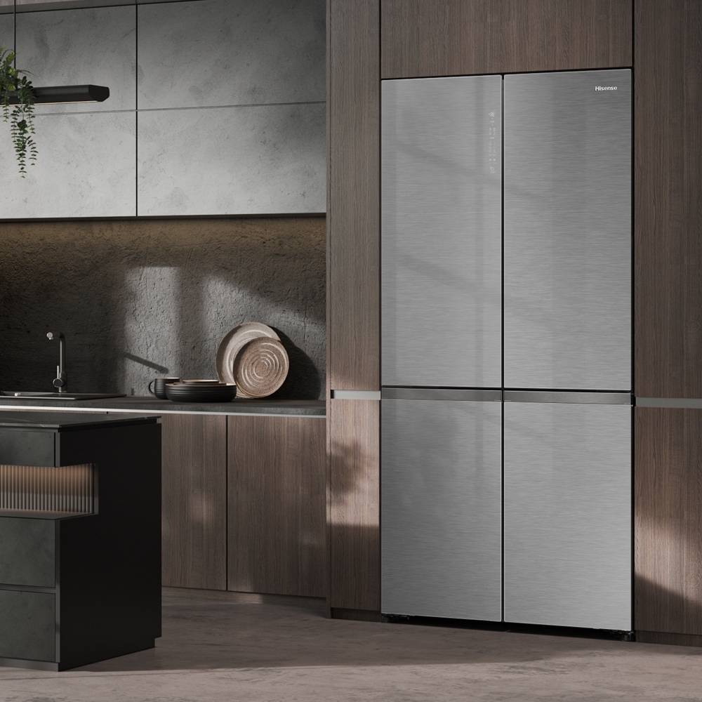 Hisense RQ768N4GVE American Fridge Freezer, Silver, E Rated,  Non-Plumbed