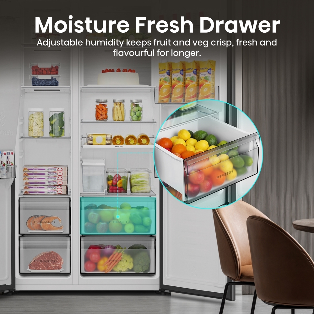 Hisense RS5P528SPBC American Fridge Freezer, Black, C Rated,  Plumbed