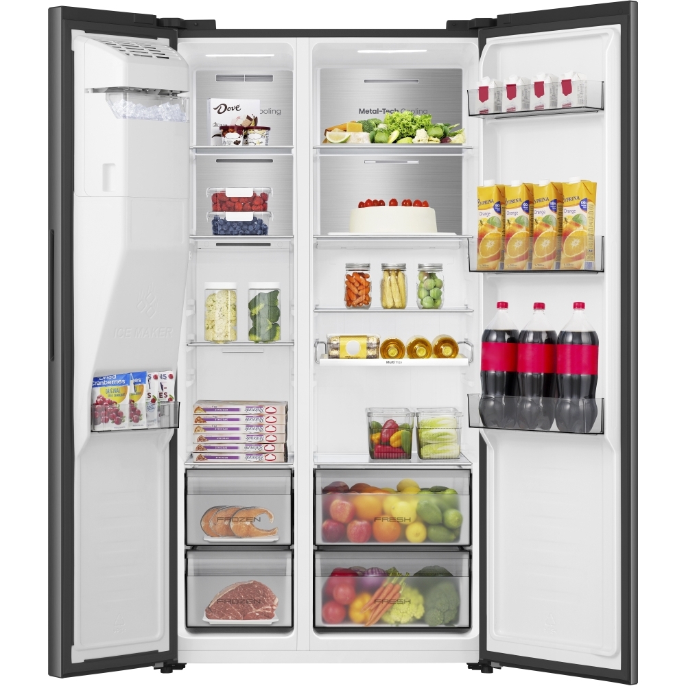 Hisense RS5P528SPBC American Fridge Freezer, Black, C Rated,  Plumbed
