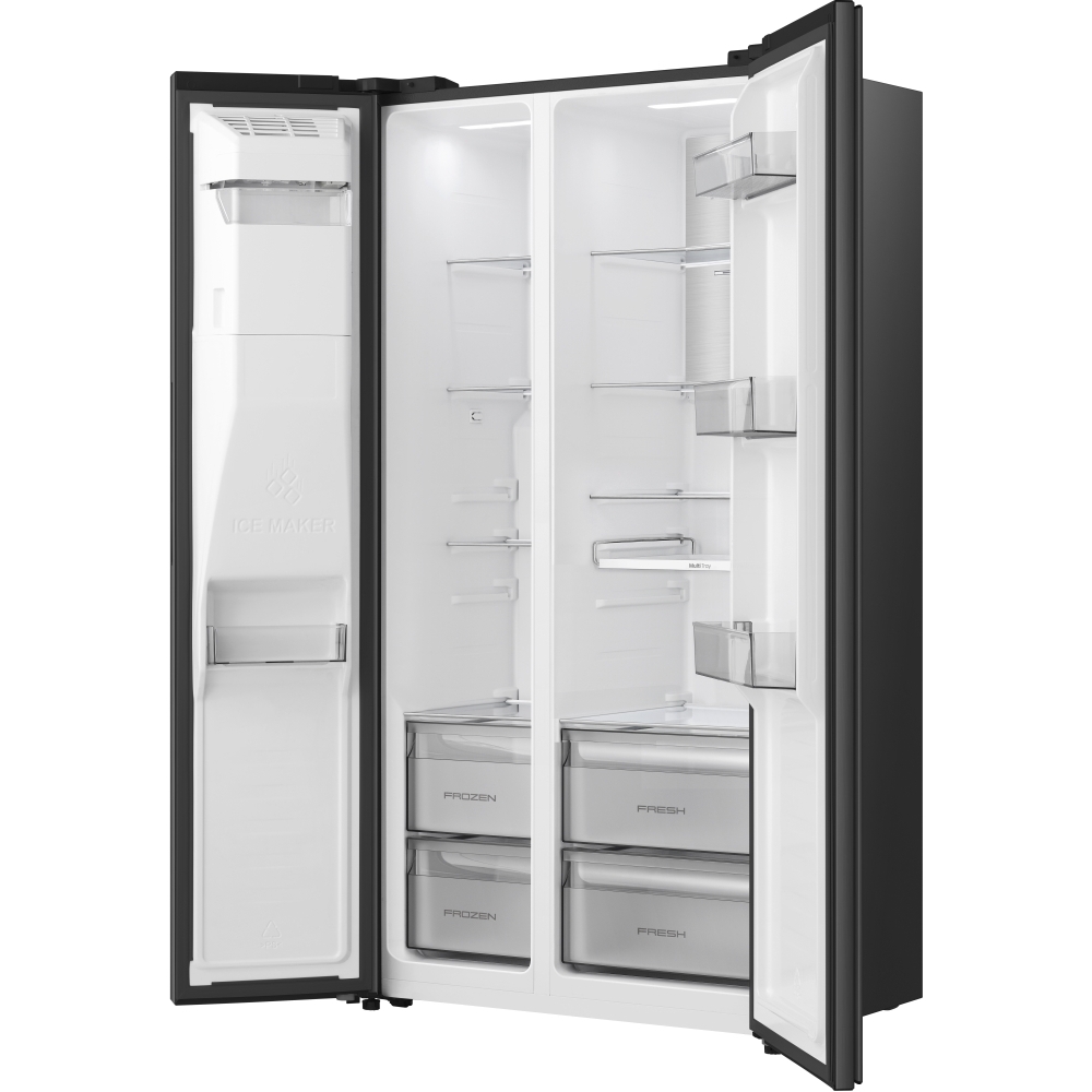 Hisense RS5P528SPBC American Fridge Freezer, Black, C Rated,  Plumbed