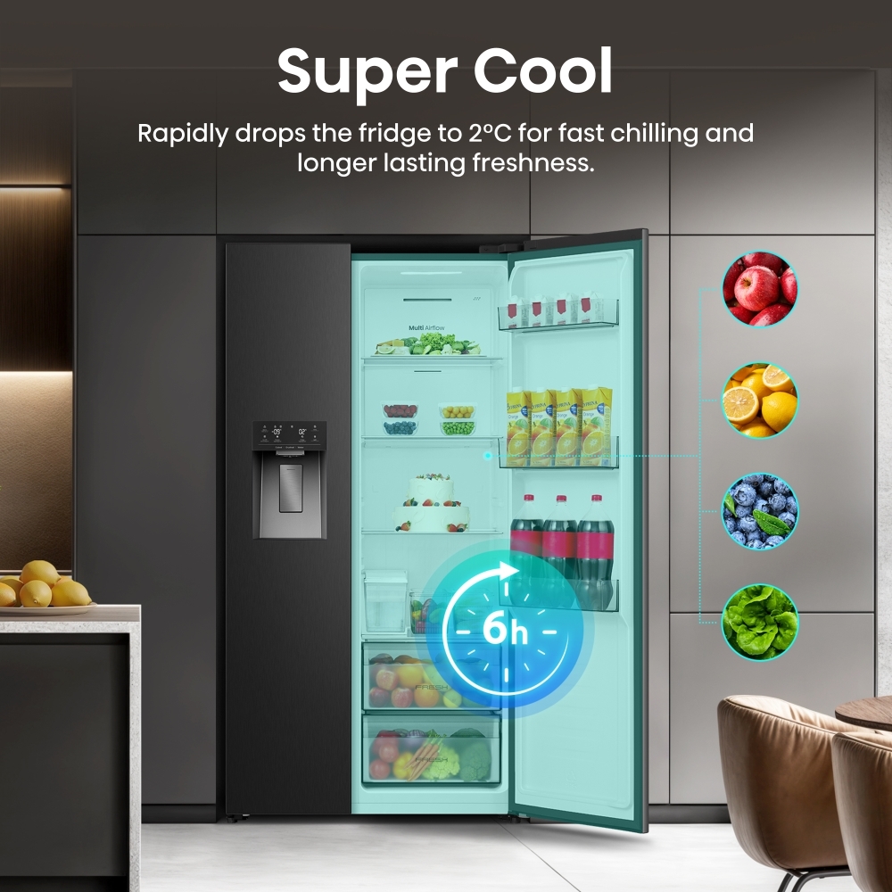 Hisense RS5P528STBE American Fridge Freezer, Black, E Rated,  Non-Plumbed