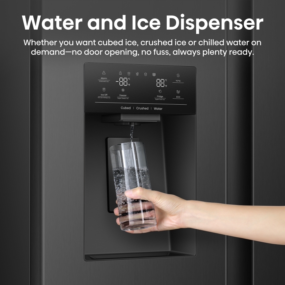 Hisense RS5P528STBE American Fridge Freezer, Black, E Rated,  Non-Plumbed