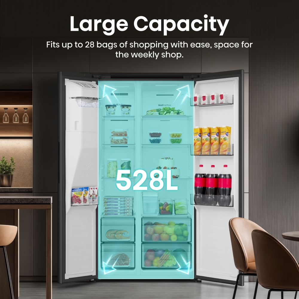 Hisense RS5P528STBE American Fridge Freezer, Black, E Rated,  Non-Plumbed