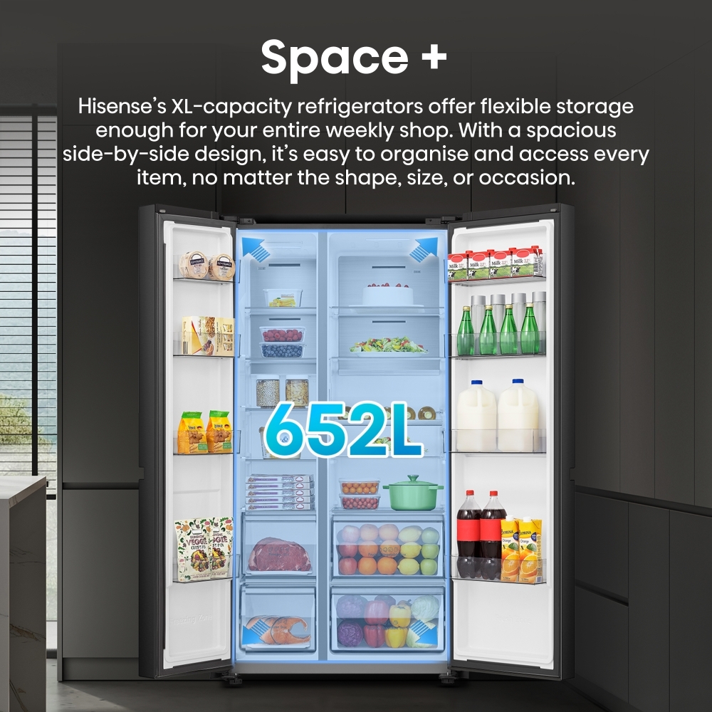 Hisense RS5P668SSFC American Fridge Freezer, Black, C Rated,  Non-Plumbed