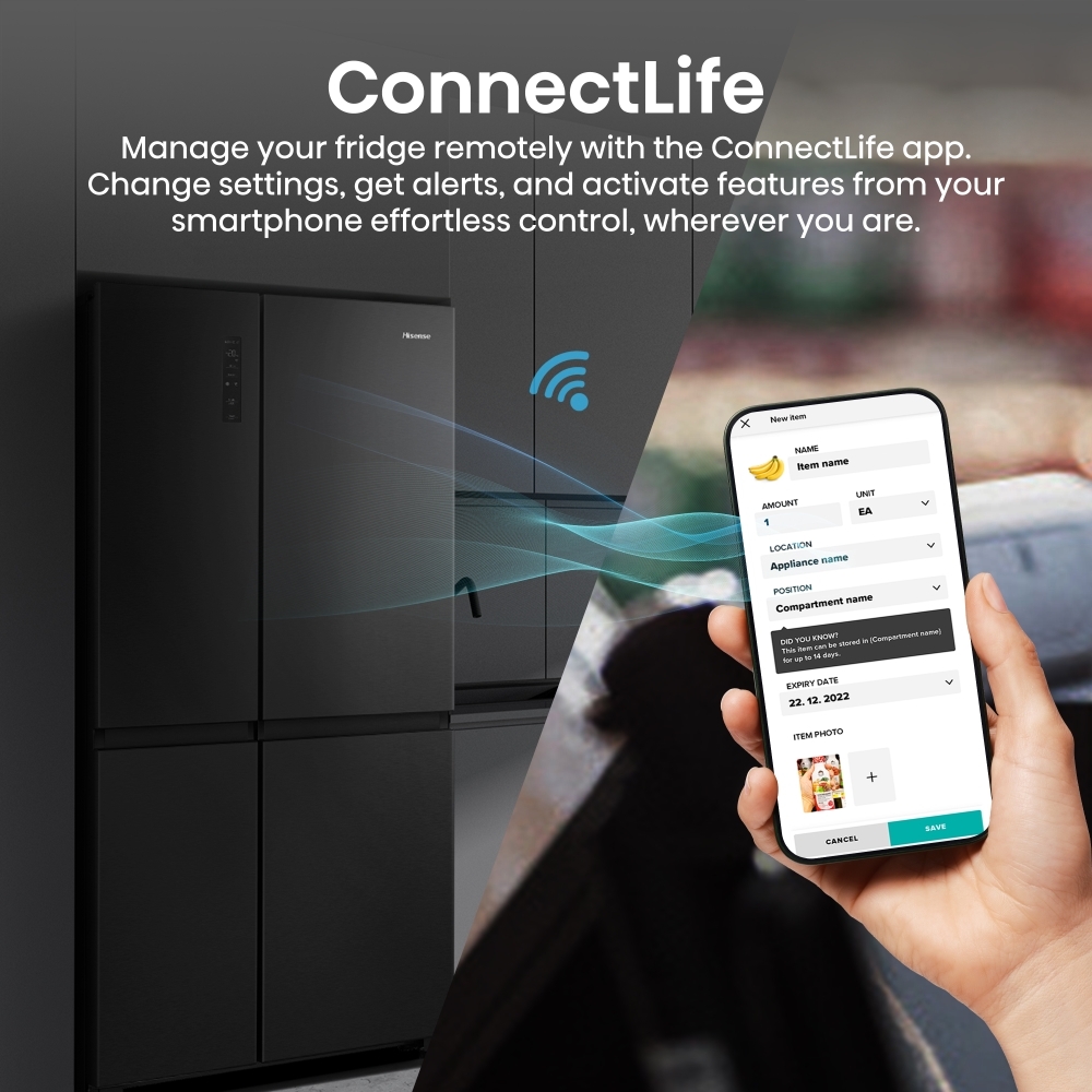 Hisense RS5P668SSFC American Fridge Freezer, Black, C Rated,  Non-Plumbed