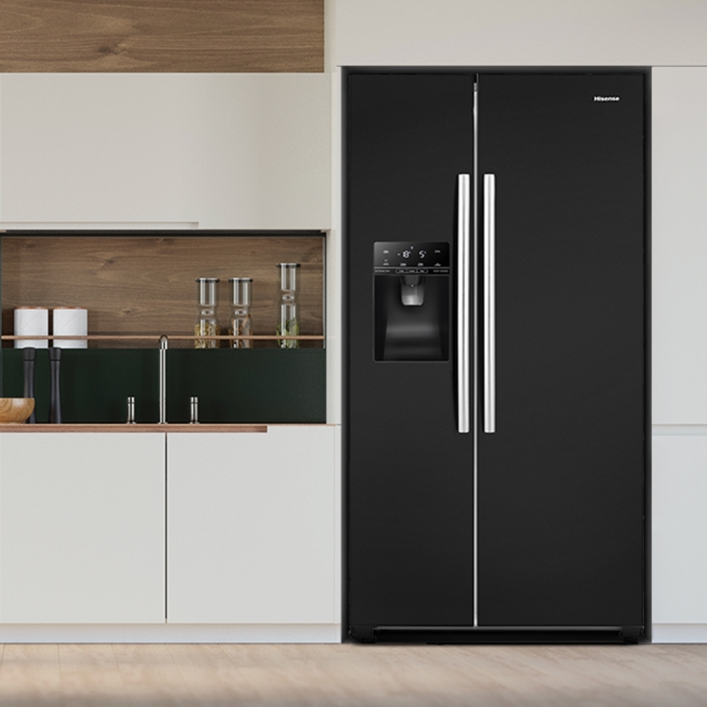 Hisense RS694N4IBE American Fridge Freezer, Black, E Rated,  Plumbed