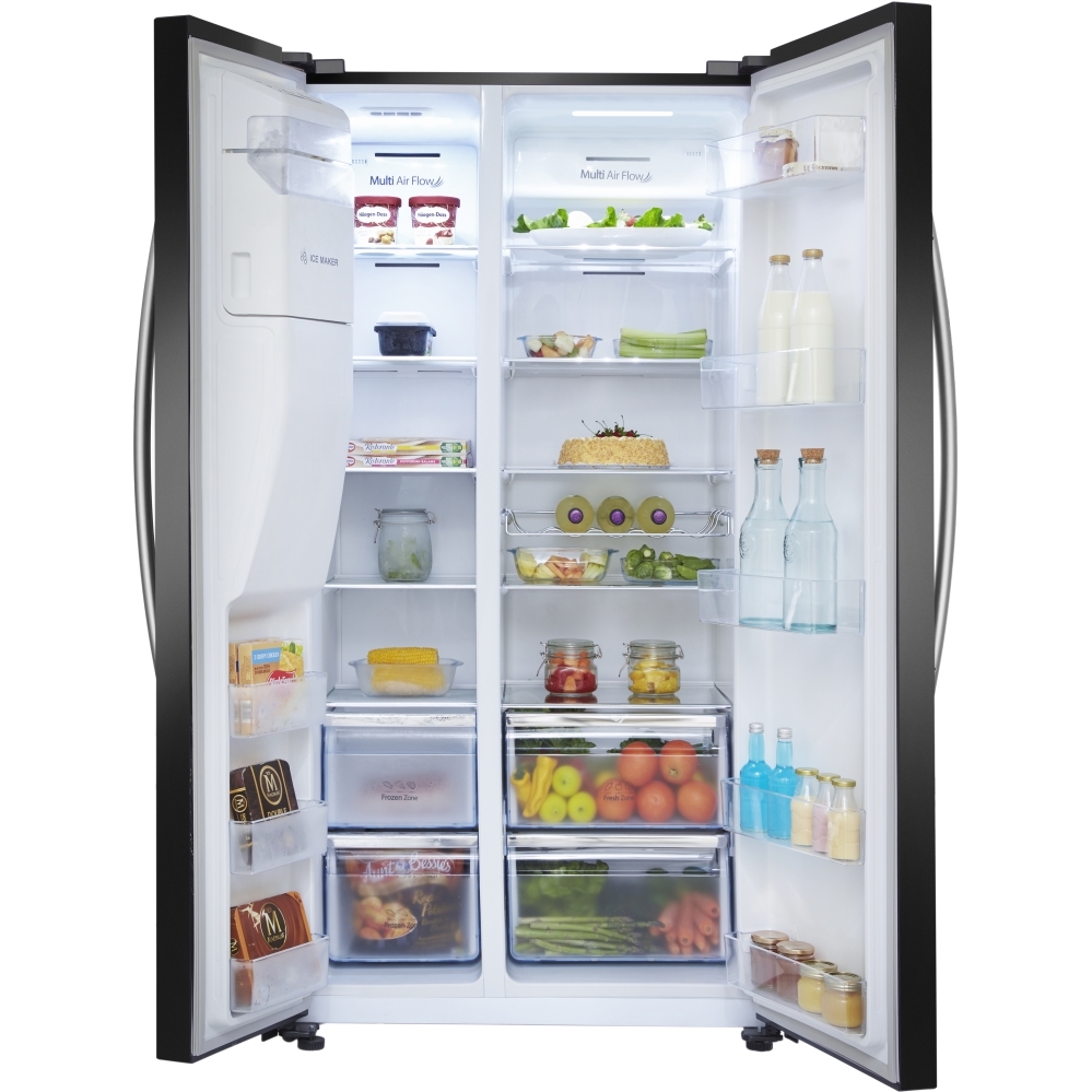 Hisense RS694N4IBE American Fridge Freezer, Black, E Rated,  Plumbed
