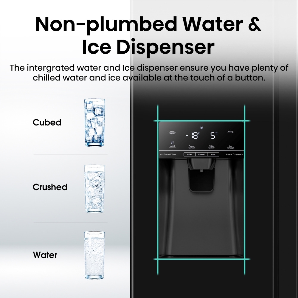 Hisense RS694N4TBE American Fridge Freezer, Black, E Rated,  Non-Plumbed