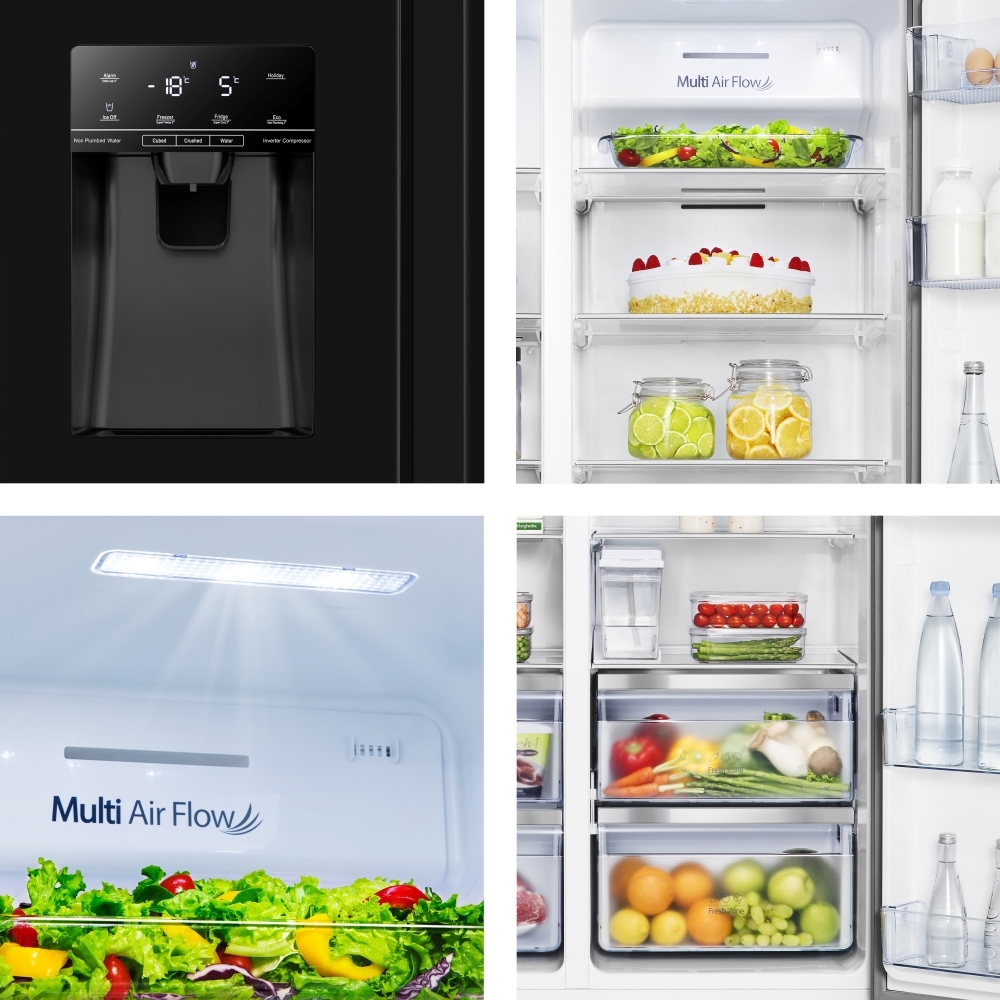 Hisense RS694N4TBE American Fridge Freezer, Black, E Rated,  Non-Plumbed