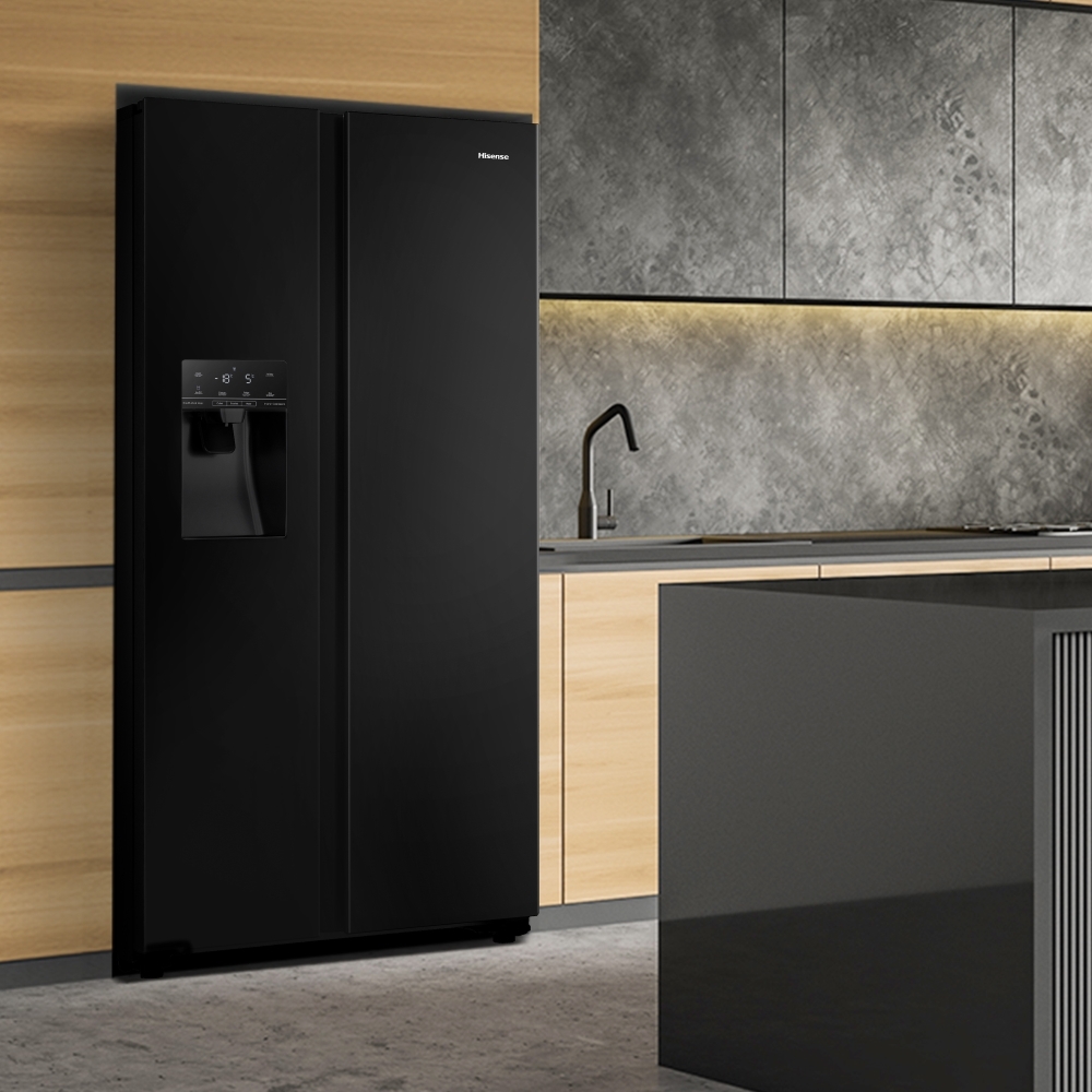 Hisense RS694N4TBE American Fridge Freezer, Black, E Rated,  Non-Plumbed