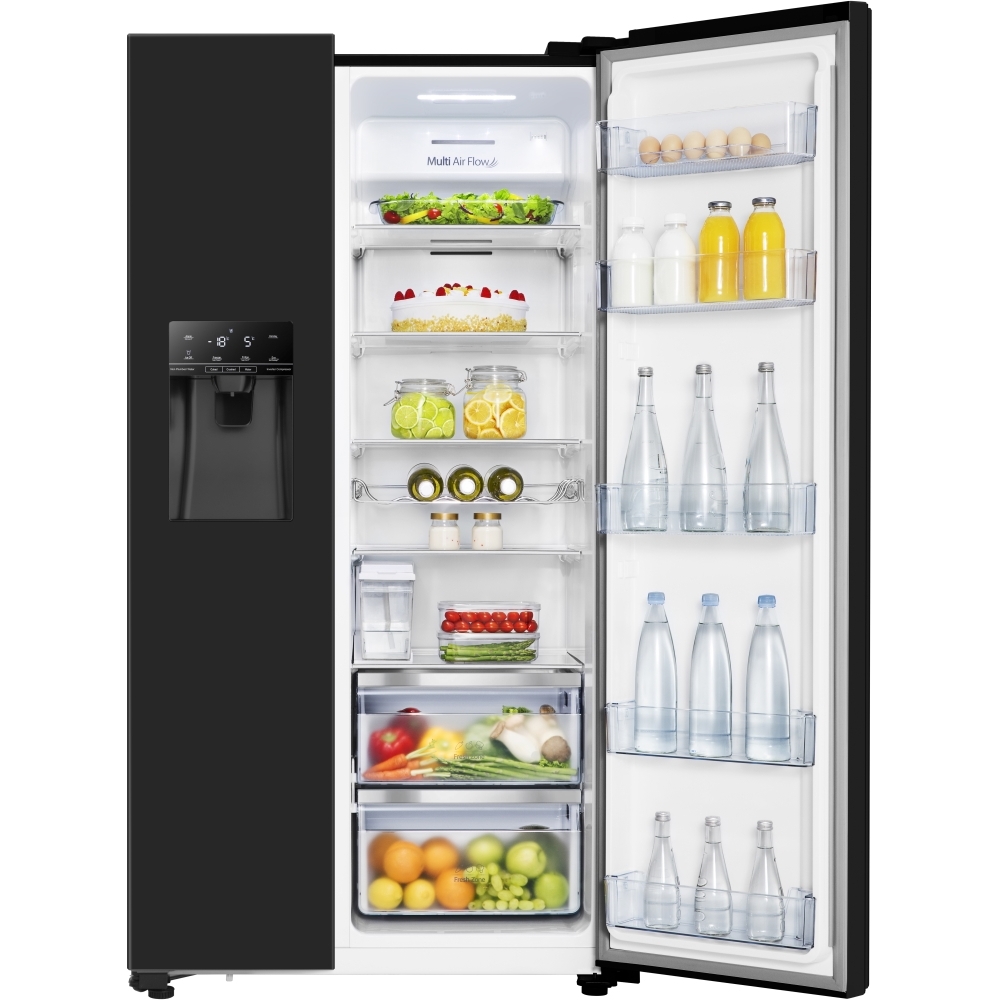 Hisense RS694N4TBE American Fridge Freezer, Black, E Rated,  Non-Plumbed