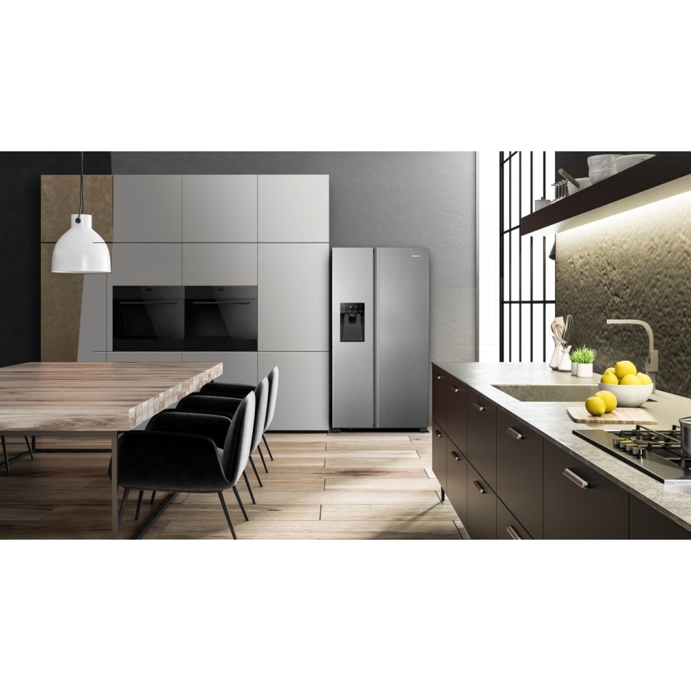 Hisense RS694N4TIE American Fridge Freezer,  Non-Plumbed, Stainless Steel, E Rated