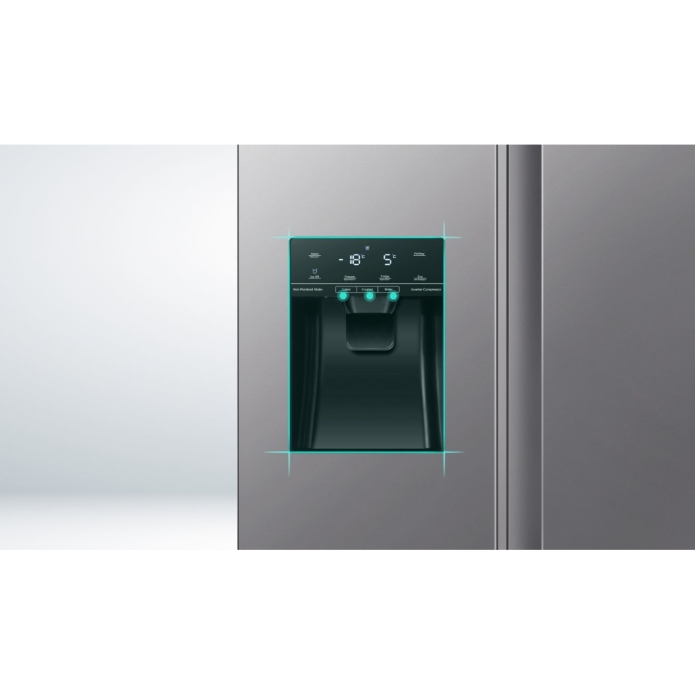 Hisense RS694N4TIE American Fridge Freezer,  Non-Plumbed, Stainless Steel, E Rated