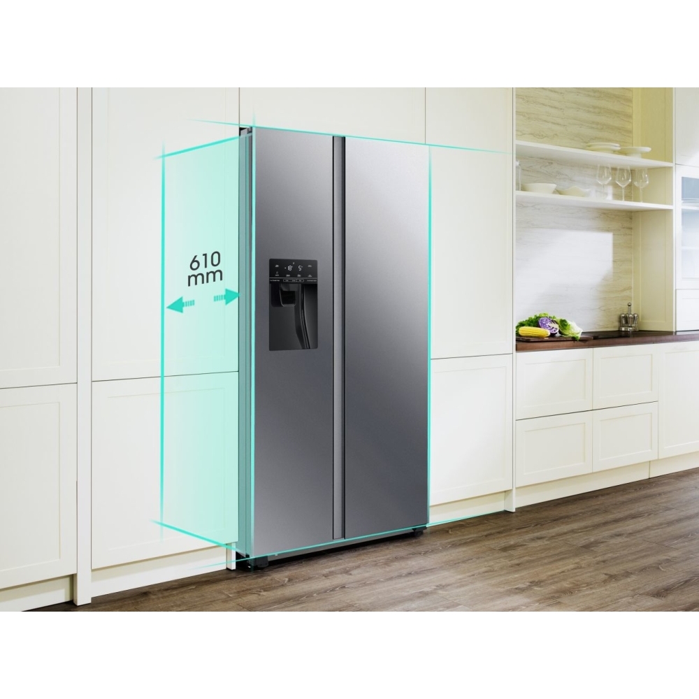 Hisense RS694N4TIE American Fridge Freezer,  Non-Plumbed, Stainless Steel, E Rated