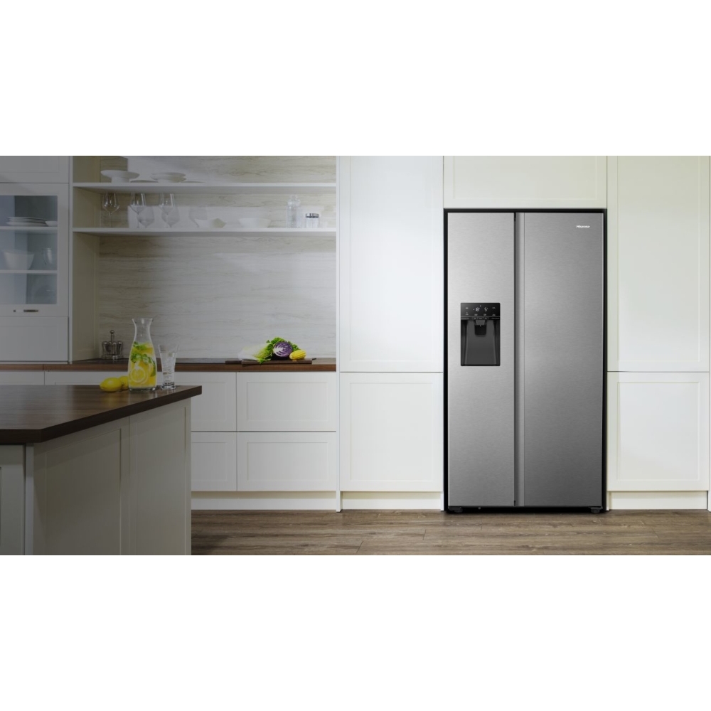 Hisense RS694N4TIE American Fridge Freezer,  Non-Plumbed, Stainless Steel, E Rated