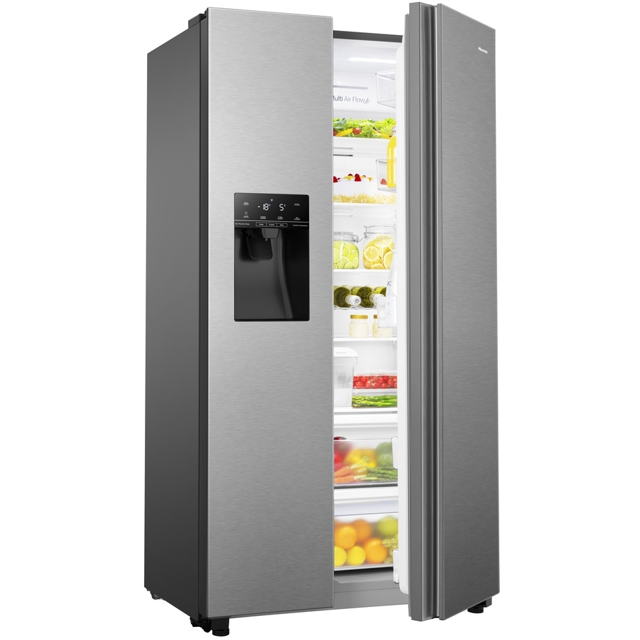 Hisense RS694N4TIE American Fridge Freezer,  Non-Plumbed, Stainless Steel, E Rated