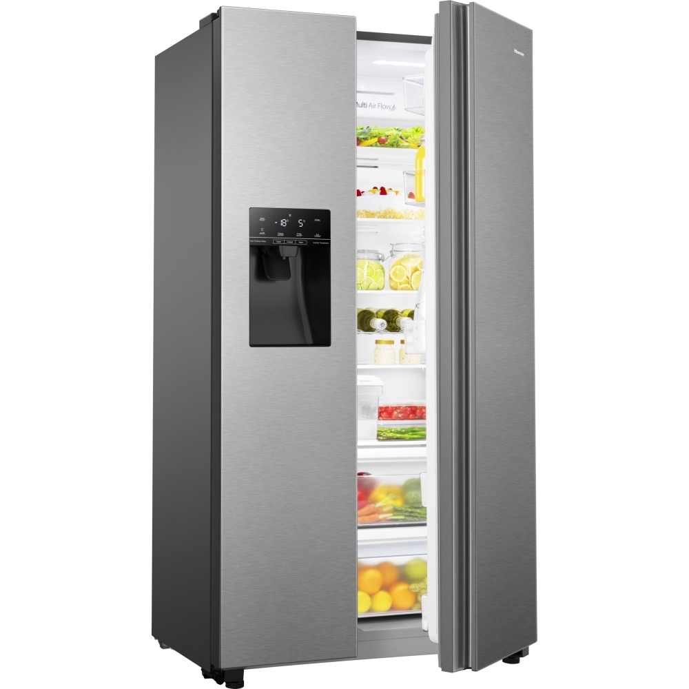 Hisense RS694N4TIE American Fridge Freezer,  Non-Plumbed, Stainless Steel, E Rated