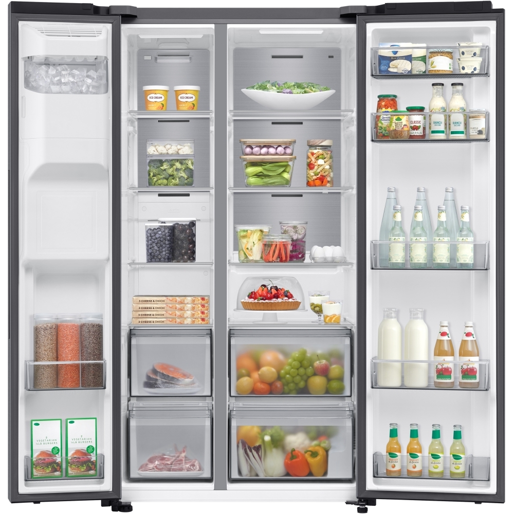 Samsung RS70F64KETEU American Fridge Freezer, Matt Metal Silver, E Rated,  Plumbed