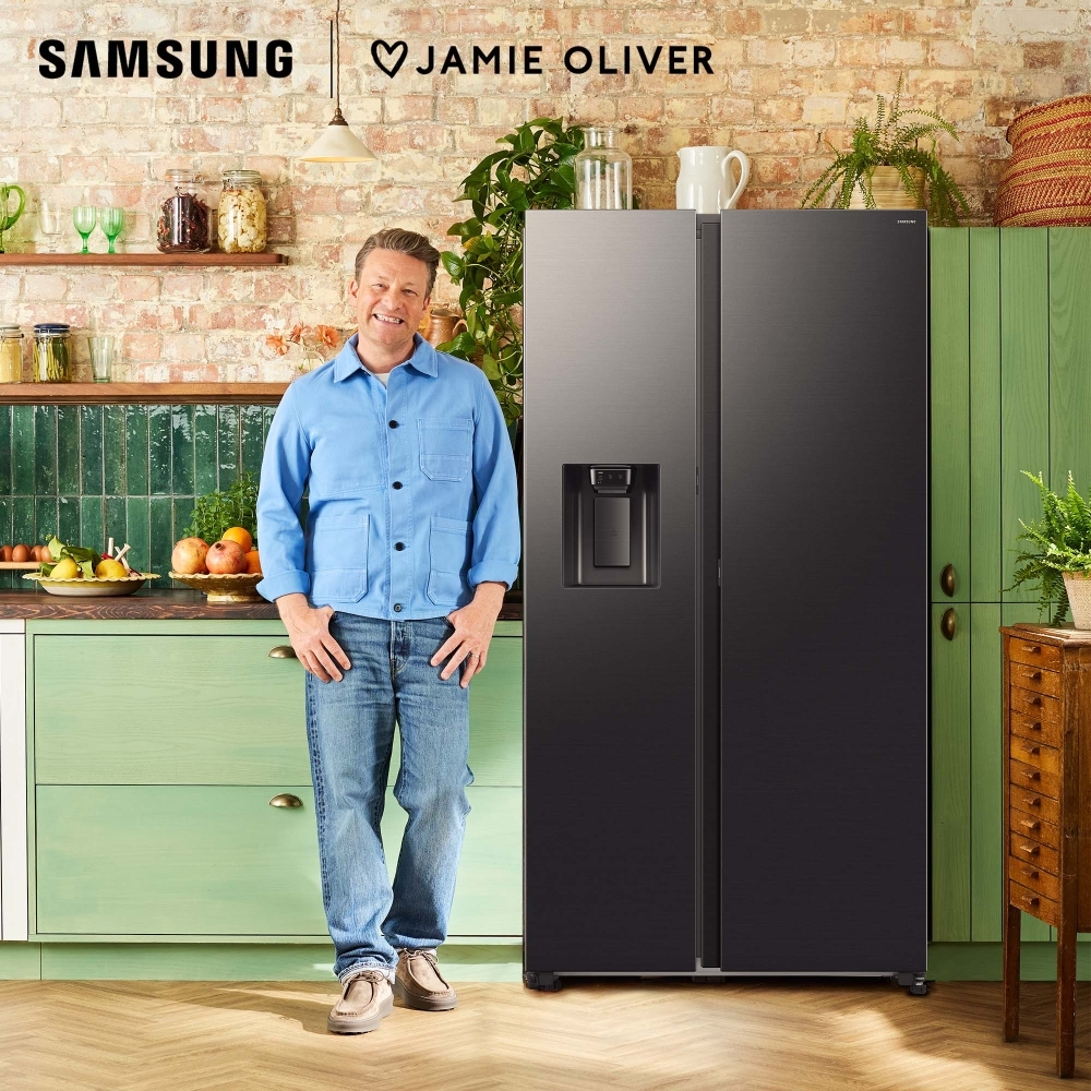 Samsung RS80F64KEFEU Series 8 Smart American Fridge Freezer, Black Deep Ocean Inox Finish, E Rated,  Plumbed