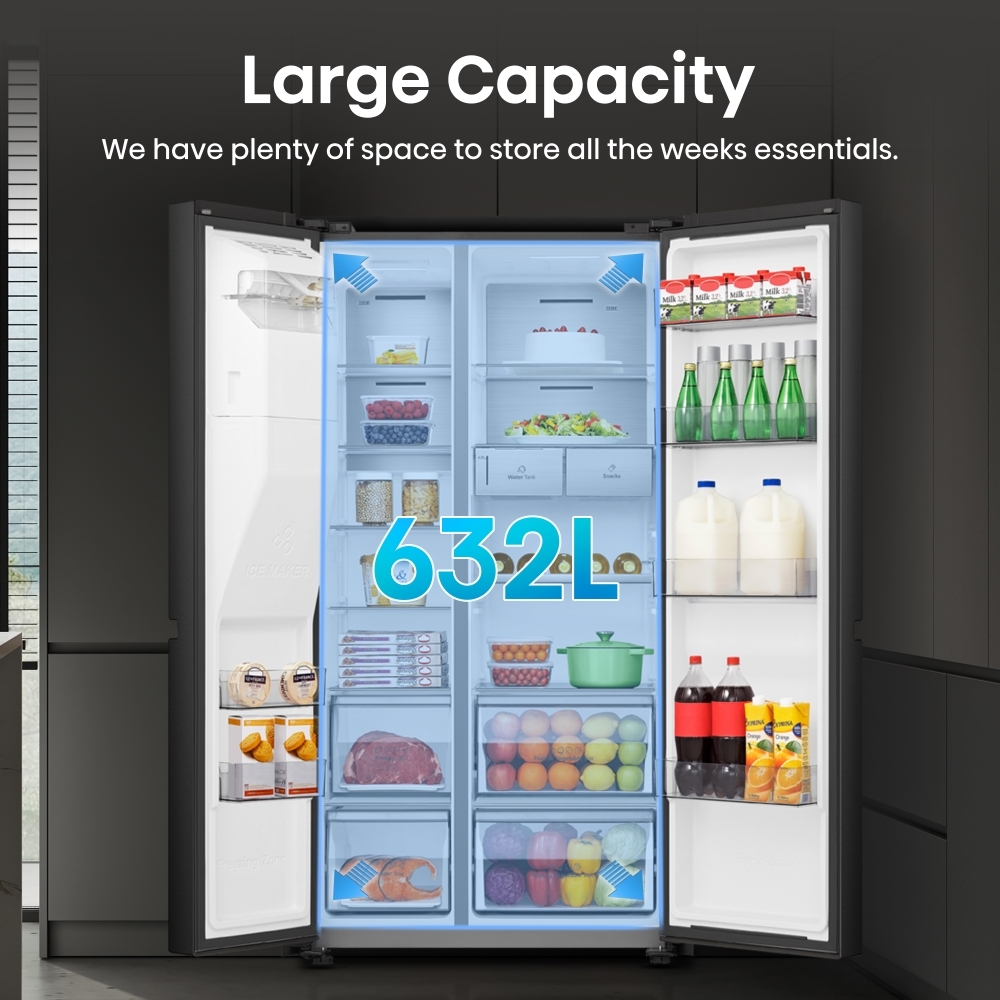 Hisense RS818N4TFC American Fridge Freezer, Black, C Rated,  Non-Plumbed