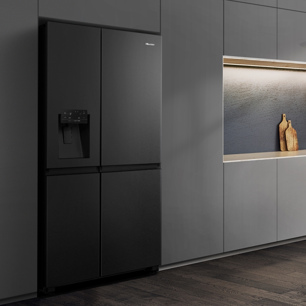 Hisense RS818N4TFC American Fridge Freezer, Black, C Rated,  Non-Plumbed