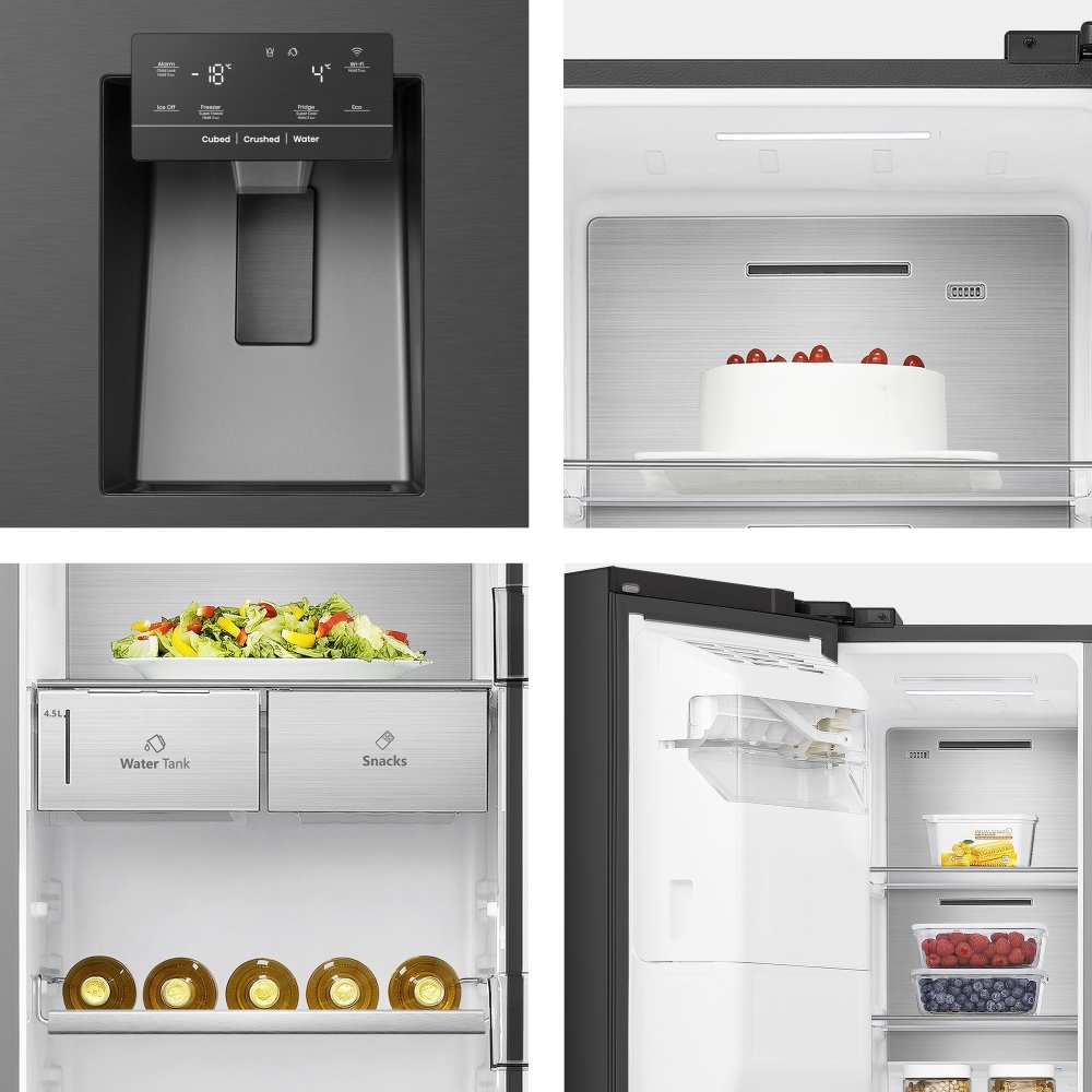 Hisense RS818N4TFC American Fridge Freezer, Black, C Rated,  Non-Plumbed