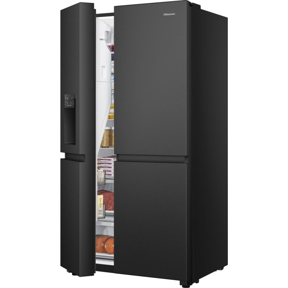 Hisense RS818N4TFC American Fridge Freezer, Black, C Rated,  Non-Plumbed